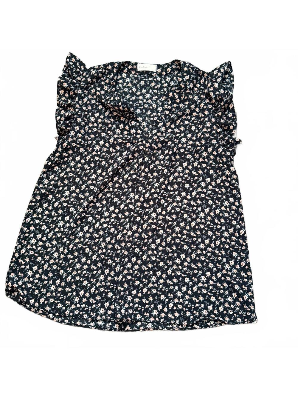 Women’s Black Floral Print Blouse with Ruffle Sleeves